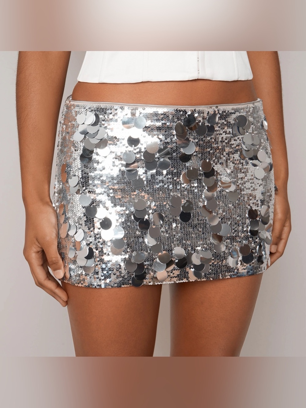 Danielle Guizio Silver Sequin Mini Skirt